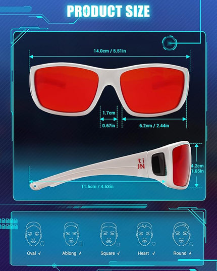 TIJN Sonia Sleep Glasses for Blue & Green Light Blocking,Red Lens with Dual AR Coating,Wraparound Frame for Gaming Screen