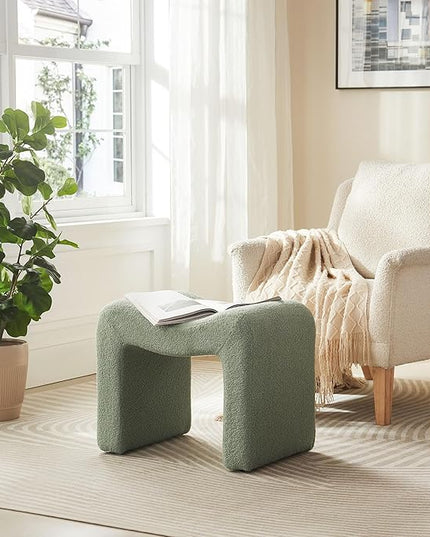 Vanity Stool Foot Rest Small Footstool Ottoman Chair Seating Backless Modern Teddy Velvet Ottoman for Makeup Room Living Room Bedroom Entryway,(Single 1) Green