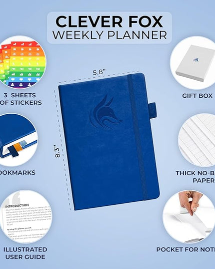 Clever Fox Planner – Undated Weekly & Monthly Planner for Productivity, Time Management & Goals – Organizer Journal – A5 (Royal Blue)
