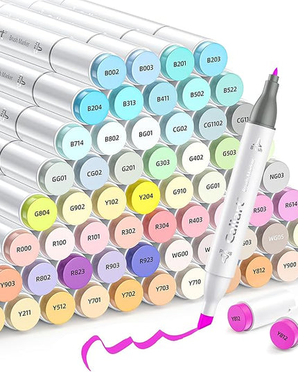 Caliart Pastel Markers, 61 Colors Dual Tip Art Markers Sketch Pens Permanent Alcohol Based, with Case for Adults Artists Drawing Illustration Sketching Coloring