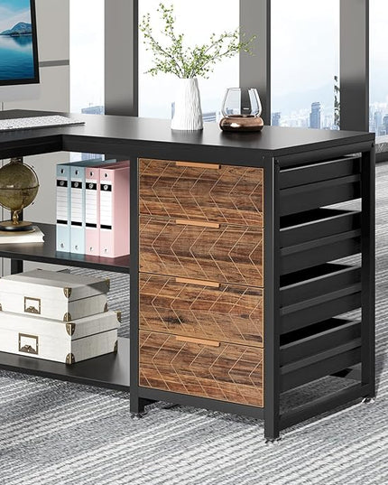 Tribesigns L Shaped Computer Desk with Storage Drawers, 59 inch Corner Desk with Shelves, Reversible L-Shaped Office Desk Study Writing Table Workstation for Home Office, Black