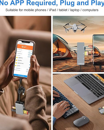 Memory Stick Pro Duo Adapter for iPhone/USB C/PC - Aluminum 5 in 1 SD/TF/CF/MS/XD Picture Card Reader, Multi Memory Card Reader USB C Lightning OTG Adapter Memory Stick Pro Duo Mark 2 Adapter