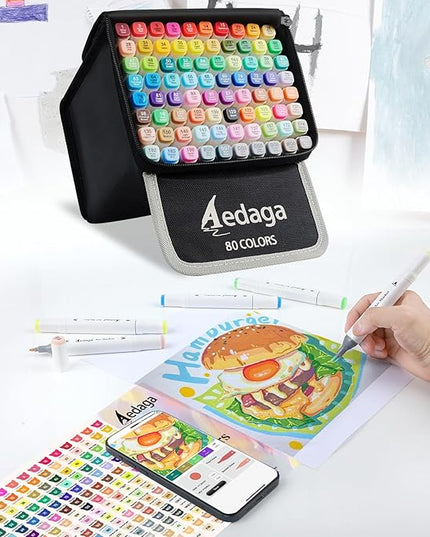 YHC 80 Colors Alcohol Markers for Artists, Free APP for Coloring, Dual Tips Alcohol-Based Markers for Drawing,Painting and Sketching, Great Gift Idea for Adults