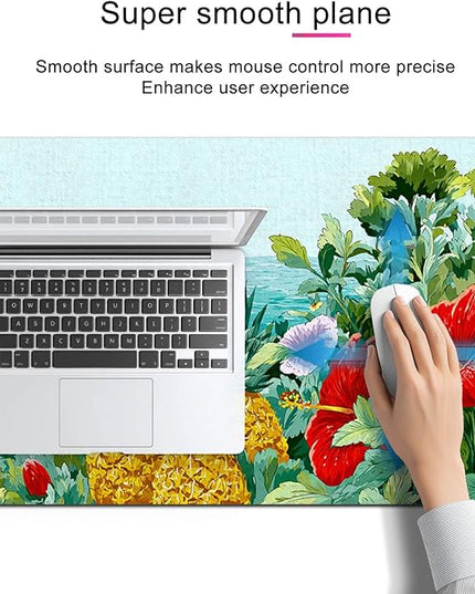 Mouse Pad Gaming Mousepad 31.5 x 11.8 Inch Coastal Lighthouse Tropical Floral Artwork and Smooth Diatomite Large Keyboard Mat XL Mouse Pad for Home and Office Desk Accessories