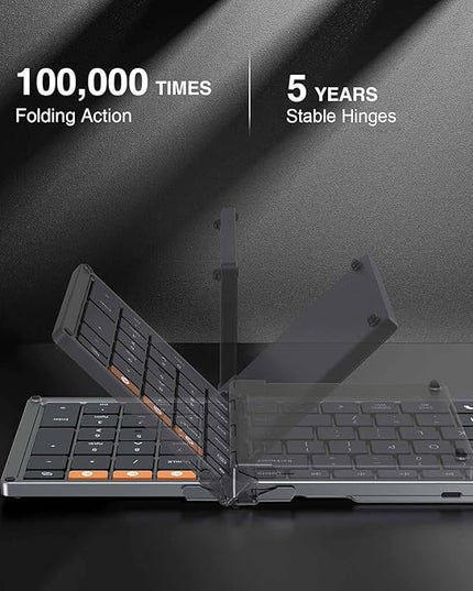 ProtoArc Foldable Bluetooth Keyboard, XK01 Folding Wireless Portable Keyboard with Numeric Keypad, Full-Size Travel Keyboards for iPad Tablet Smartphone Laptop PC Windows iOS Android, Space Gray