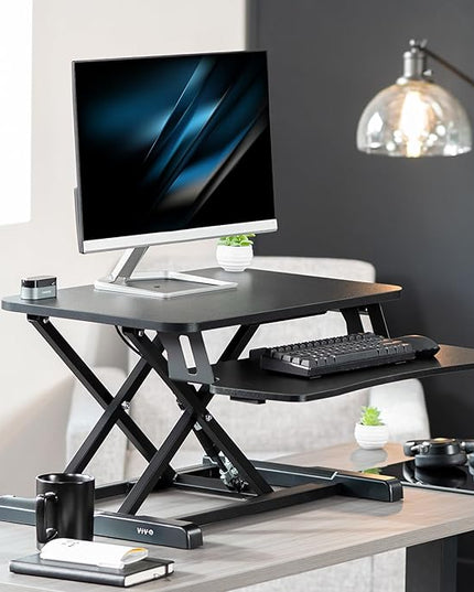 VIVO 26 inch Desk Converter, K Series, Height Adjustable Sit to Stand Riser, Dual Monitor and Laptop Workstation with Keyboard Tray, Black, DESK-V026KB