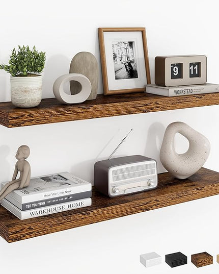 Dreamland 30Inch Floating Shelves for Wall, Rustic Wooden Floating Shelves for Bathroom|Bedroom|Kitchen, 2 Pack Deep Wall Mounted Book Shelf, Wood Storage Display Shelf for Home Decor, Brown