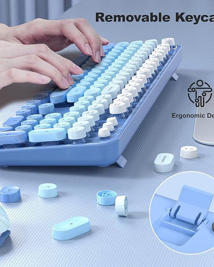 MOFII Wireless Keyboard and Mouse Combo, Full Size 2.4G Plug and Play Typewriter Retro Round Computer Keyboard and Mouse Set for Windows, Computer, Desktop, PC, Notebook - (Blue Gradient)