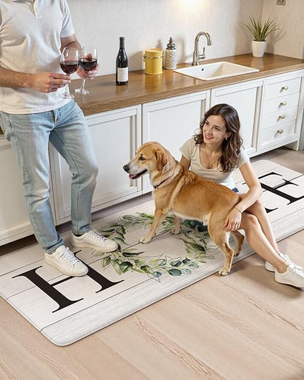 KIMODE Kitchen Mats Cushioned Anti Fatigue 24" x 71", Farmhouse Kitchen Rugs Runner Stain Resistant, Wide Ergonomic Standing Long Non Slip Waterproof Kitchen Floor Mat for Sink Laundry, White
