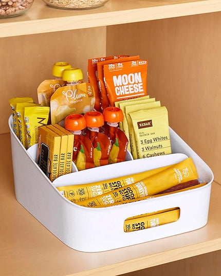 YouCopia ShelfBin Adjustable Snack Bin, BPA-Free Divided Storage Basket for Kitchen Pantry Organization, One Size, Speckled White