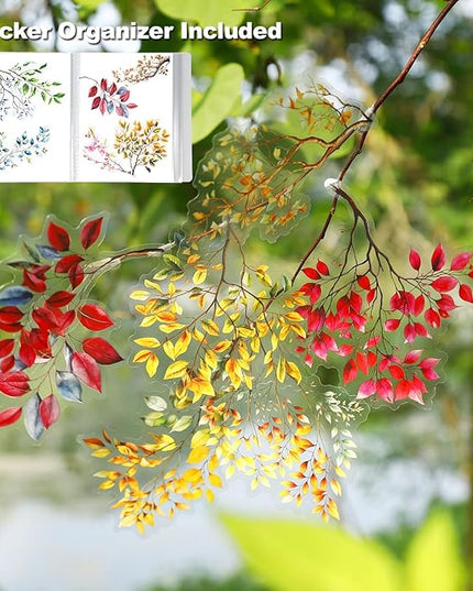 MiyouLuna 120Pcs Botanical PET Stickers, Branch and Leaf Designs for Scrapbooking Waterproof Journaling Supplies Junk Journal Ephemera with Storage Organizer