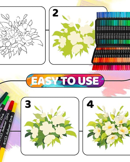 200 Colors Dual Tip Markers Brush Pens, Fine & Brush Tip Art Markers for Adult Coloring Book Drawing Calligraphy, Colored Pens Christmas Gifts Stocking Stuffers for Teen Art Supplies