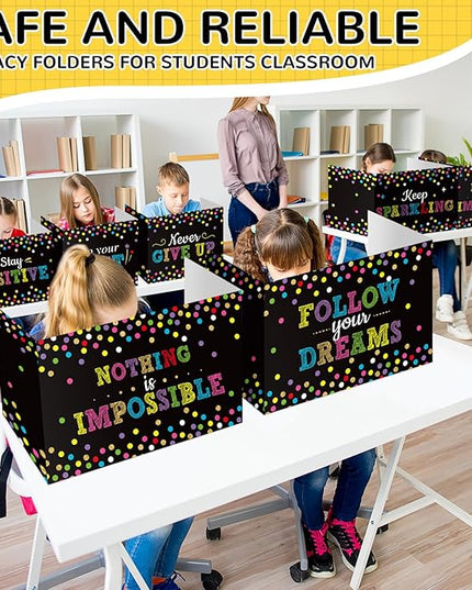 Honoson 24 Pcs Bulk Inspirational Privacy Folders for Students Cardboard Test Privacy Boards Motivational Words Desk Dividers Shield for Classroom School Study Supplies, 6 Styles(Polka Dots)