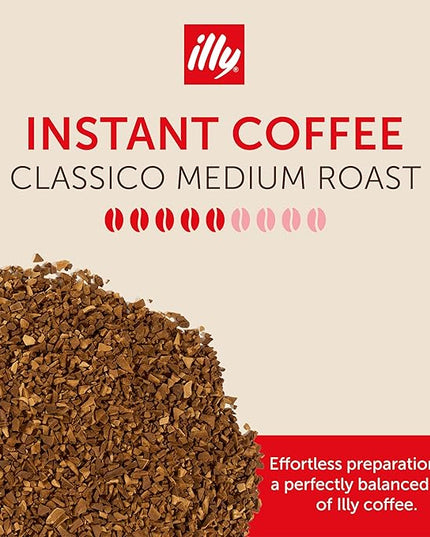 illy Instant Coffee, Classico Medium Roast, 100% Arabica, Premium Italian Coffee, 3.3oz, 6 Pack