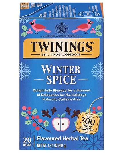 Twinings Winter Spice Herbal Tea Individually Wrapped, 20 Count (Pack of 1), Camomile, Apple, Cinnamon, & Clove, Naturally Caffeine-Free, Enjoy Hot or Iced, 20 Teabags