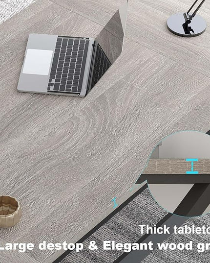 LVB 70.8" Long Office Desk, Modern Large Wood Metal Computer Desk, Industrial Double Workstation Desks for Two People, Rustic PC Executive Work Study Writing Computer Table for Home, Light Grey Oak