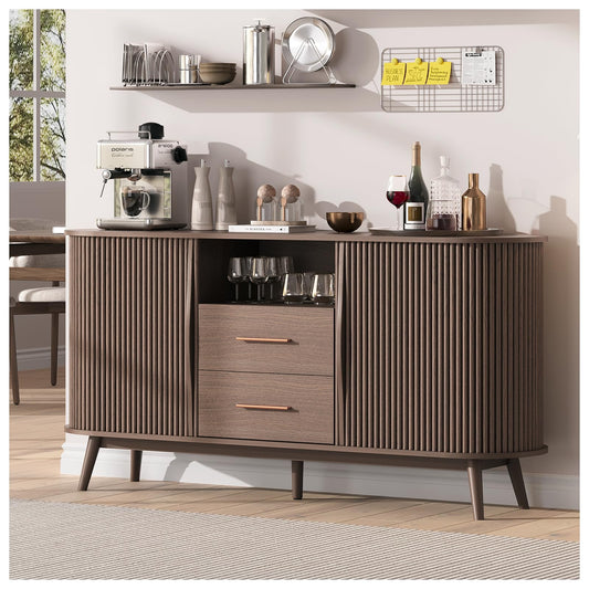 JOINICE Walnut Sideboard Buffet Cabinet with Storage for Dining Room，63"