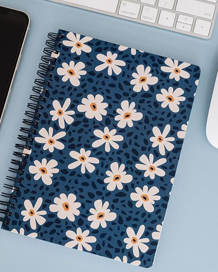 Steel Mill & Co Cute Mini Spiral Notebook, 8.25" x 6.25" Journal with Durable Hardcover and 160 Lined Pages (Leopard Daisy)