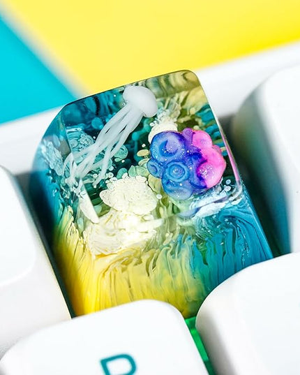 Jellyfish Artisan Keycap Vibrant Tropical Reef R1 SA Profile Custom Sea Creature Keycaps 1U ESC Handmade Gaming Sea Resin Key Cap Cherry MX Switch Compatible Mechanical Keyboard Jellyfish Lover Gift