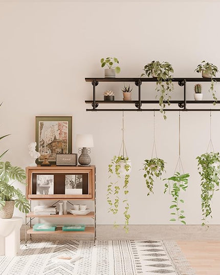 Wall Mounted Clothes Rack 12 Inch Deep, 72 Inch Heavy Duty Garment Rack with Real Black Wood Shelf, Multi-Purpose Hanging Rod & Space-Saving Closet Storage Organizer
