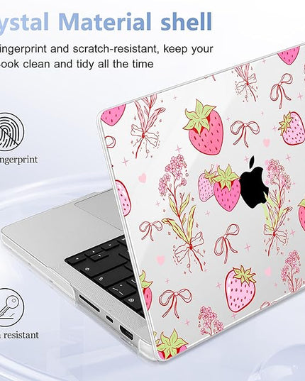 May Chen Case for MacBook Pro 14 inch, Models A2442 A2779 A2918 A2992 A3401 A3185 A3112 A3434, M1 M2 M3 M4 M5 Chip (2021-2025 Release), Plastic Hard Shell Case with Keyboard Cover, Strawberry Bow