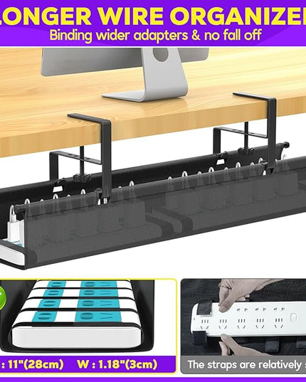 Large Under Desk Cable Management Tray, REFLYING 29.1" Cable Management Under Desk No Drill,Adjustable Clamp Cord Wire Organizer, Cord Hider for Standing Table, Wire Hider for Office,Home (Medium)