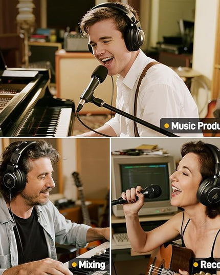 MAONO Studio Monitor Mixing DJ Headphones, 50mm Driver Professional Over Ear Wired Headset with 3.5mm to 6.35mm Jack for Guitar AMP, Piano, Music Production, Keyboard, Recording, Podcast, MH700 Black