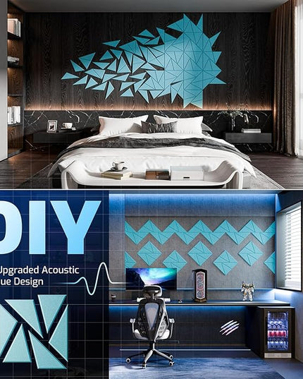 22 Pack Acoustic Panels with Self-Adhesive, 12"X 12"X 0.4"Sound Proof Foam Panels, Sound Panels High Density, Soundproof Wall Panels for Home Studio Office Aqua Blue