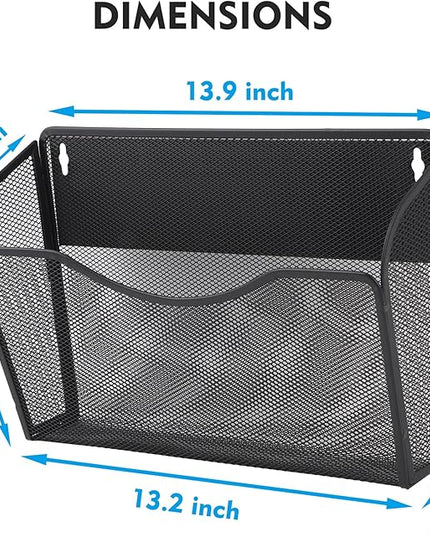 EASEPRES Magnetic 3 Single Pocket Mesh Hanging File Organizer, Vertical Wall Mounted Magazine File Holder, Mount Basket Mail Paper Document Folder Organizing for Office, Home and School, Black