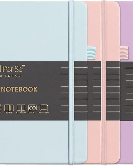 &And Per Se Lined Journal Notebook (3 Packs), 160 Pages 100GSM Thick Paper, A5 Hardcover College Ruled Journals for Writing, 5.7'' x 8'' (Cyan, Pink & Purple)