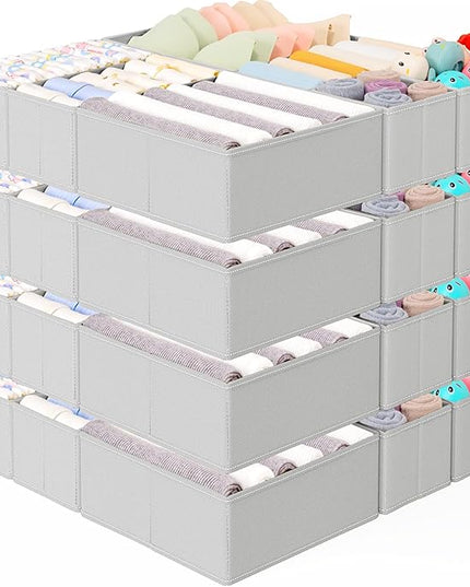 Criusia 26 Pack Drawer Organizer for Clothes, Foldable Dresser Dividers with 3 Sizes, Fabric Storage Bins – Gray