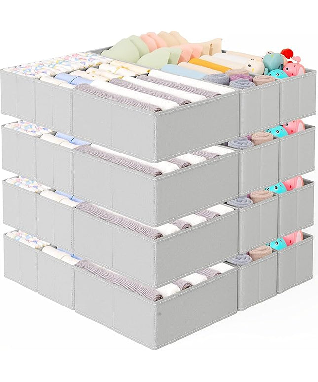 Criusia 26 Pack Drawer Organizer for Clothes, Foldable Dresser Dividers with 3 Sizes, Fabric Storage Bins – Gray