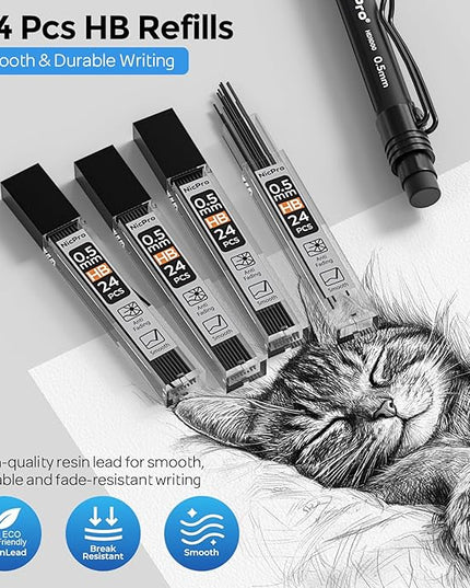 Nicpro HD1000 0.5 mm Art Mechanical Pencil Set in Case, 3 PCS Weatherproof Mechanical Pencils with 6 Tube HB Refills, Eraser, Weatherproof Barrel for Outdoor Writing Marking Drafting Drawing Sketching