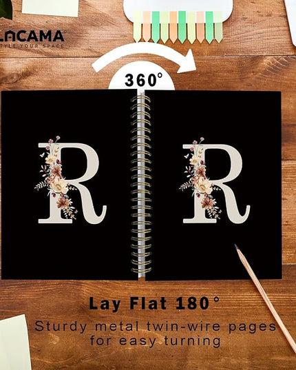 Lacama Black Initial Letter R School Notebook Journal, Cute Wildflower Personalized Spiral Notebook, School Supplies, Customized Monogrammed Gifts, Birthday Gifts for Women, Office Supplies