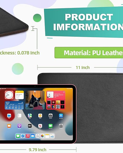Mouse Pad, PU Mouse Pad，Leather Mouse Pad with Stitched Edge Micro-Fiber Base with Non-Slip Waterproof，Mouse Pad for Computers，Laptop, 8x11Inch (Black)