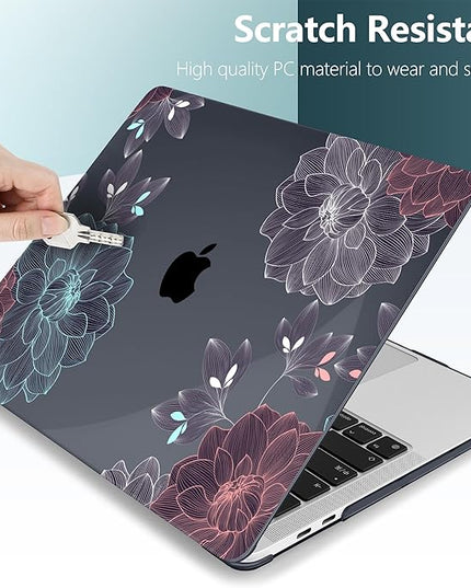 DONGKE Compatible with MacBook Pro 13 inch Case 2024 2023-2020 Release A2338 M2/M1 A2251 A2289 with Retina Display & Touch ID, Plastic Hard Shell & Keyboard Cover & Screen Film - Dahlia Flowers