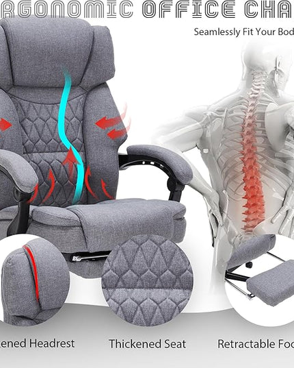 Massage Office Chair with Heat,Reclining Office Chair with Foot Rest,6 Points Vibration Home Desk Chairs for Heavy People 400lbs,Ergonomic Managerial Executive Chair (Grey)