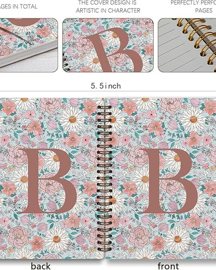 Vintage Floral Personalized Notebook, Initial Letter B Notebook Journal ,Vintage Flower Notebook for Work School Office Supplies,,Monogrammed Notebook for Women Teen Girl,Back to School Supplies 5.5 x 8.3
