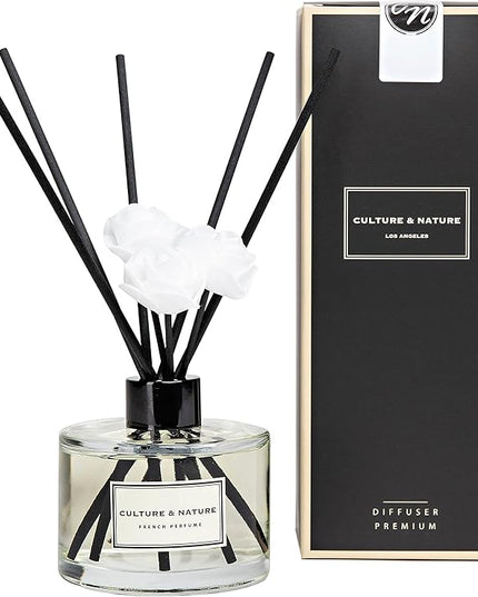 CULTURE & NATURE Reed Diffuser Set 6.7oz (200ml) French Perfume Scented Diffuser with Sticks Home Fragrance Reed Diffuser for Bathroom Shelf Decor