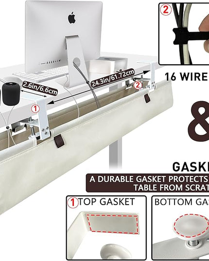 [Upgraded] Under Desk Cable Management, 36" Cord Organizer, with Silicone Pads (No Scratch!), 16 Cable Ties, Washable PE Honeycomb Base,Fits Any Desk 0-2.1", No Stinky Cardboard! Beige
