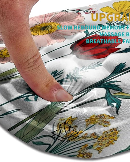 Hokafenle Ergonomic Mouse Pad Wrist Support, Wrist Rest Mousepad for Carpal Tunnel Pain Relief with Integrated Memory Foam Slope Massage Bulge (11.8x7.9 inch,Flowers and Ladybugs