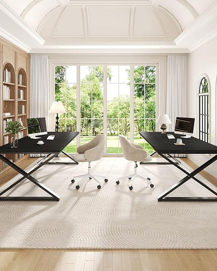 IBF Large Black Computer Desk, 70.8” Long Writing Desk for Home Office, Modern Simple Executive Work Study Desk for Two Person, Wood Double PC Gaming Workstation Computer Table for Bedroom, Black Oak