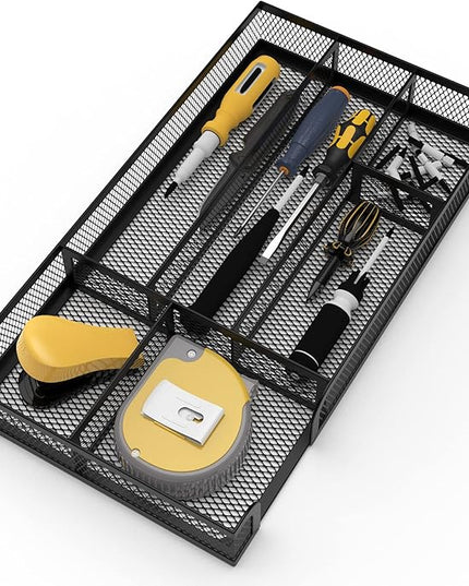 Desk Drawer Organizer, Small Metal Mesh Drawer Organizer Tray, Office Pencil Drawer Organizer Accessories for Desktop, Bathroom, Kitchen, Makeup, Vanity