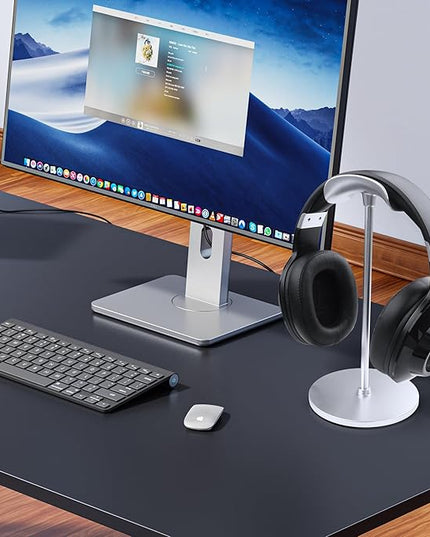 YAODHAOD Desktop Headphone Stand, Aluminum Alloy Headset Stand for Desk with Curved Headphone Rest & Anti-Slip Base,Heavy Base Desk Stand Headphones Support Accessory(Silver)