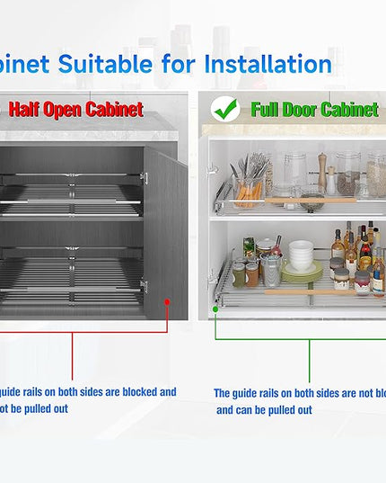 SUZLON 2Pack Expandable Pull Out Cabinet Organizer, 17.1~28" W x 22.5" D Heavy Duty Slide Out Shelves Adjustable Height Cabinet Pull Out Shelves,Expandable Width Spice Rack Organizer for Kitchen