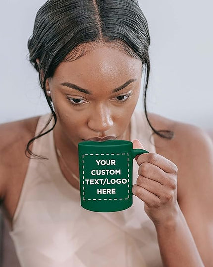 Custom Ceramic Coffee Mugs 11 oz. Set of 50, Personalized Bulk Pack - Coffee cup set, Iced coffee cup, Gaming mug - Green