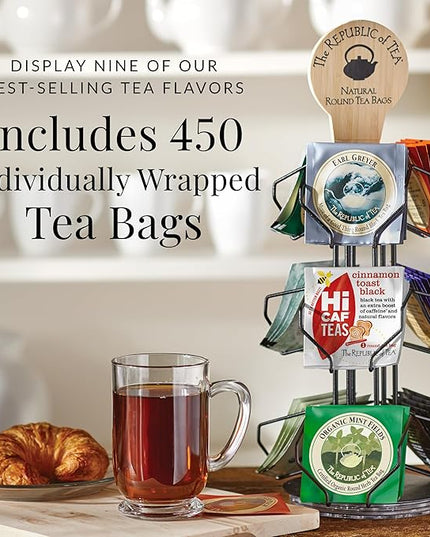 The Republic of Tea – Countertop Tea Display, Assortment of 9 Flavors, 450 Individually Wrapped Tea Bags
