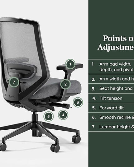 Branch Ergonomic Chair Pro - Mesh Office Chair with 14 Points of Adjustment - Height, Depth & Tilt Adjustable - 5D Armrests - Forward Tilt, Smooth Recline, and Lumbar Support - Boulder