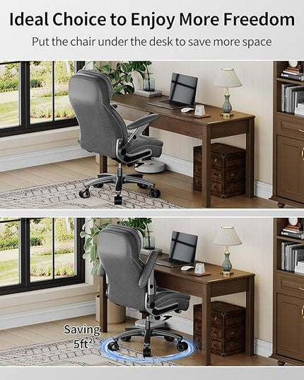 Big and Tall Office Chair, 600lbs Heavy Duty Desk Chair with 5D Arms, Adjustable Lumbar Support & Height, Tilt Function, PU Leather High Back Ergonomic Executive Computer Chair with 3'' Silent Casters