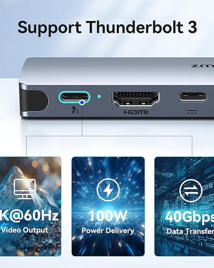 USB C Hub Adapter for MacBook Pro Air 2022 2021 2020 2019 Docking Station for MacBook M1 M2 USB C to HDMI Mac Accessories Multiport Dongle with 4K HDMI USB 3.0 SD TF Thunderbolt 3 USB-C Port Type C